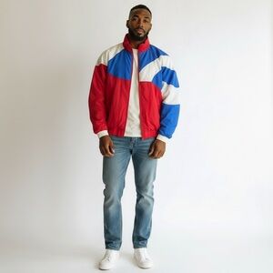 Vintage Jockey Colorblock Windbreaker Jacket Red White Blue Retro 80s 90s Medium